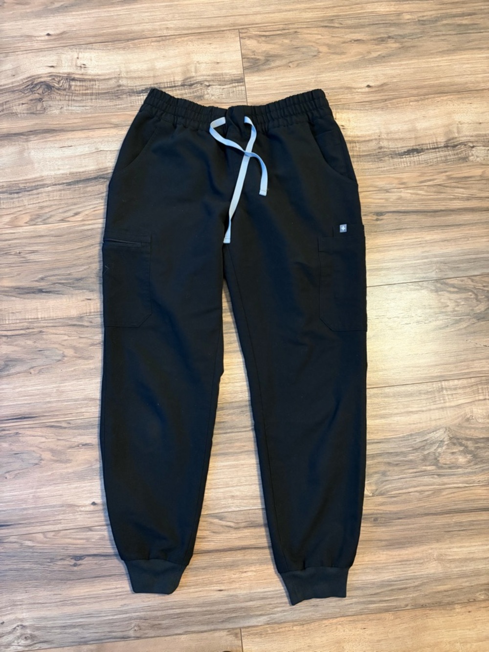 Figs Women Black Jogger Cargo Pants with Gray Drawstring